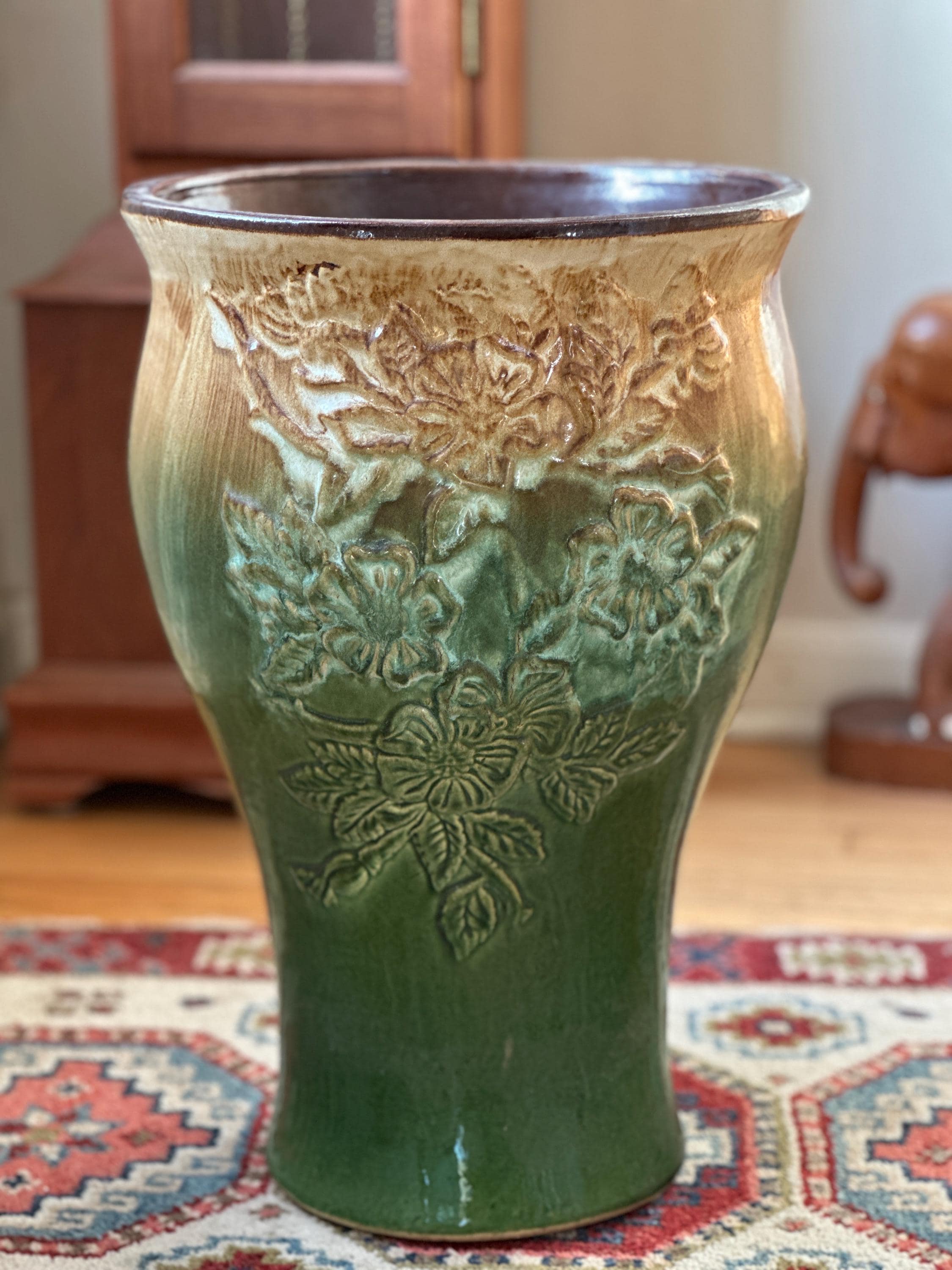 Antique Robinson Ransbottom Floor Vase Jardiniere – Large Rustic Pottery Planter – Ohio Stoneware Floor Urn – Farmhouse Cottage Decor, 18x12