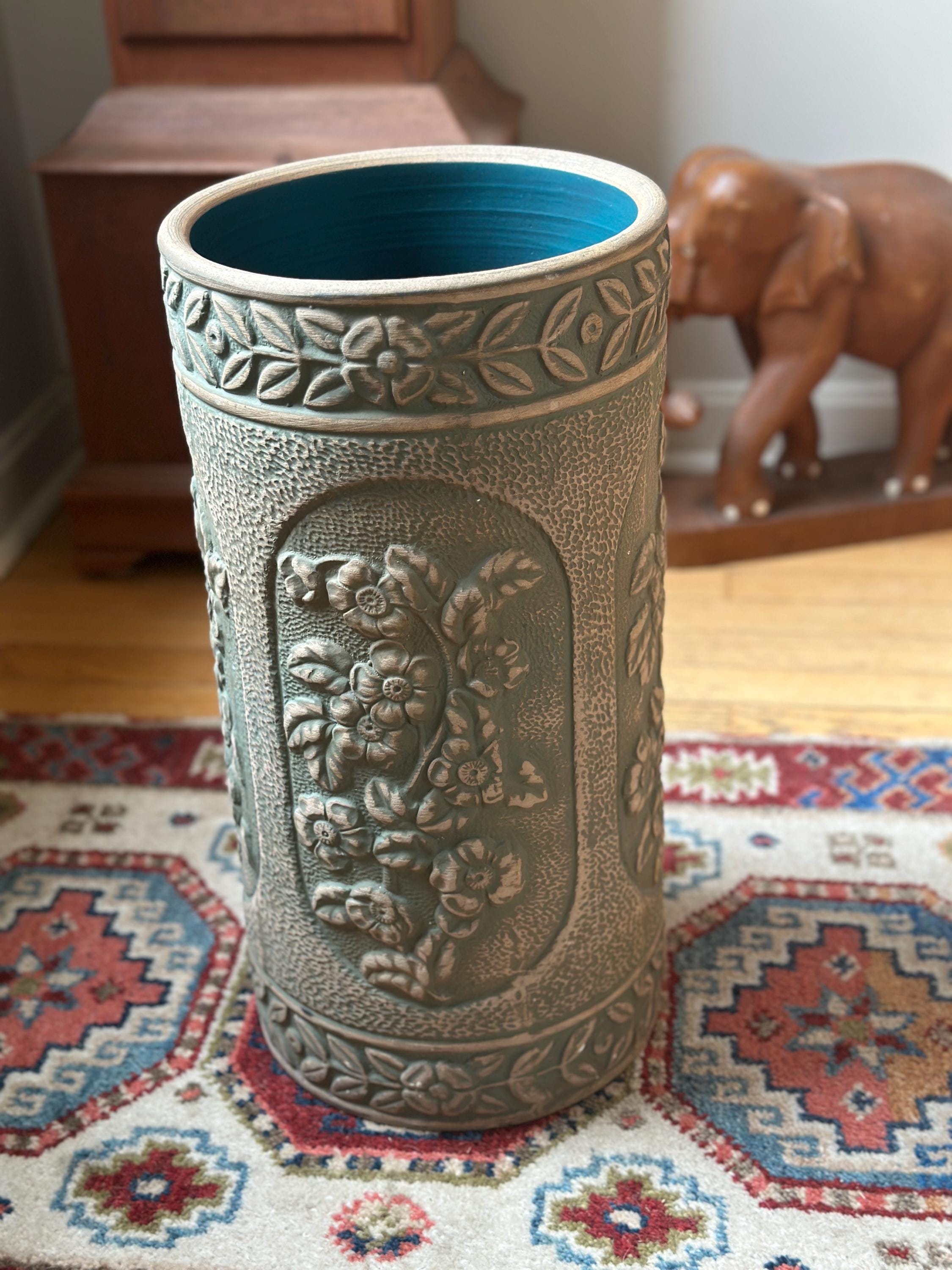 Antique Robinson Ransbottom 18 Inch Stoneware Umbrella Stand | RRP Co | USA |Circa 1920s–1940s