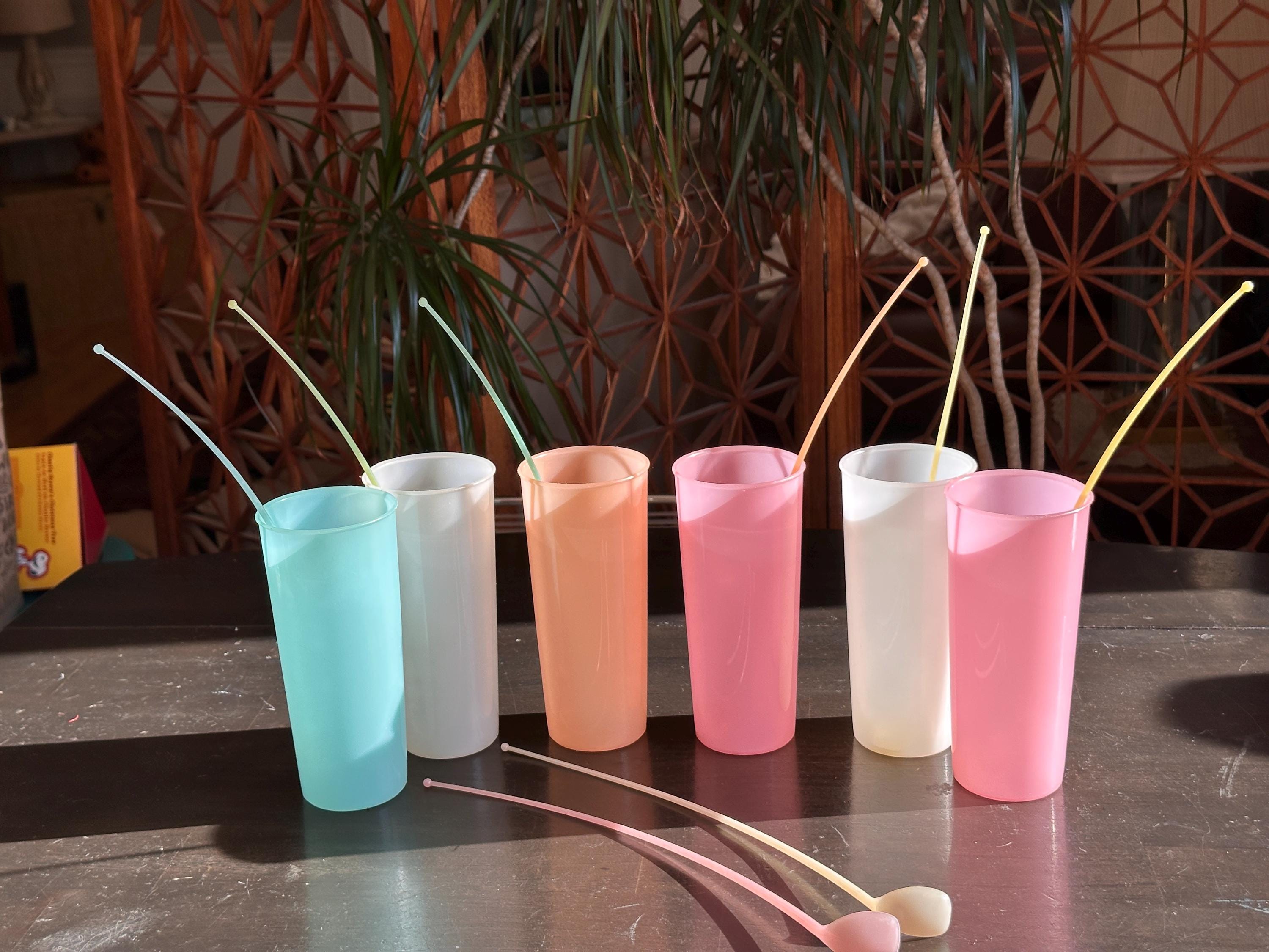 Vintage 1950s Tupperware “Millionaire Line” Glass Set #116 + Long Iced Tea Spoons – Mid Century Drinkware Set of 6